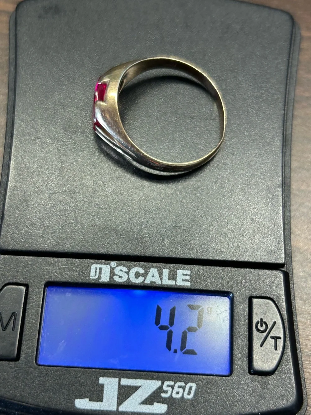Vintage 10K yellow gold simulated lab created pink sapphire or ruby ring size 10